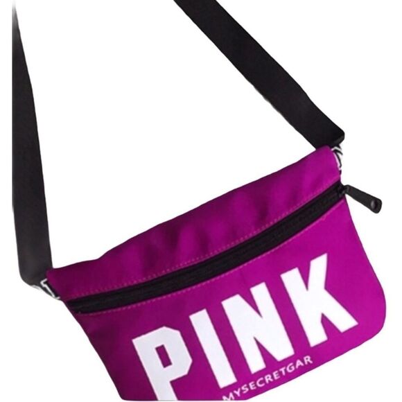 Purple and White Logo PINK Fanny Bag Wide Adjustable Strap Crossbody Bag NEW - Picture 2 of 3